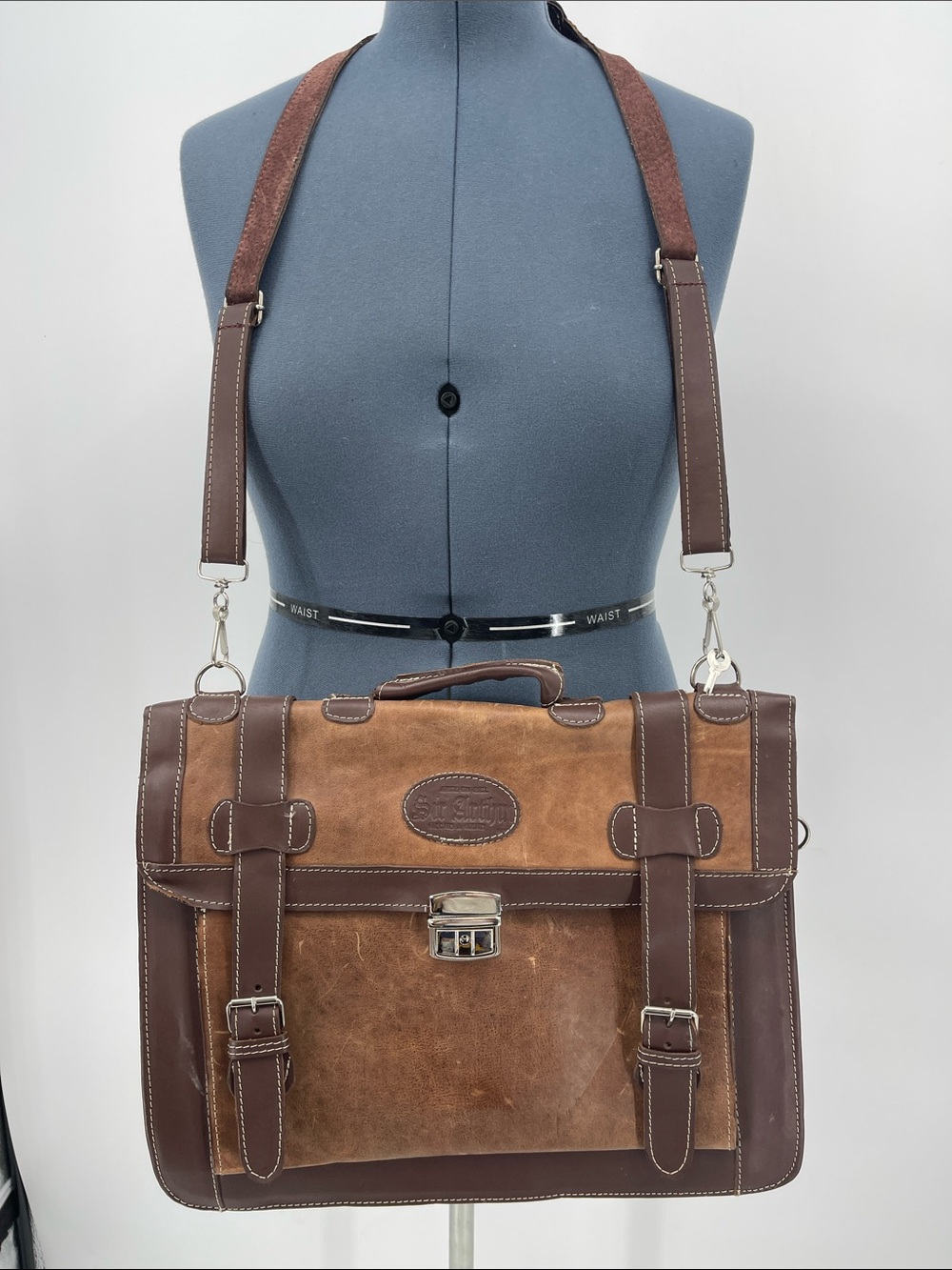SIR ARTHUR Leather Messenger Briefcase - Brown VINTAGE